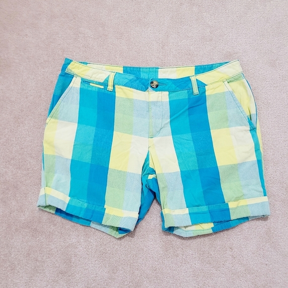 Faded Glory Pants - Faded Glory Women's 100% Cotton Ultra Aqua Plaid Shorts Size 10 Y2K Flat Front